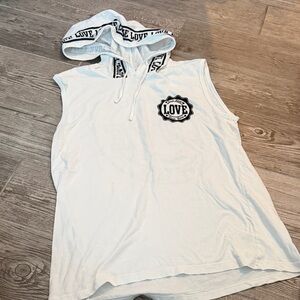 On Fire White Muscle Tee with Black Accents